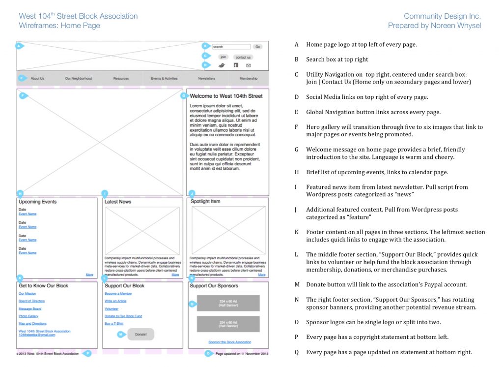 Home Page Wireframes - West 104th Street Block Association