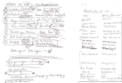 Handwritten notes and sign-in sheets from Department of Environmental Protection